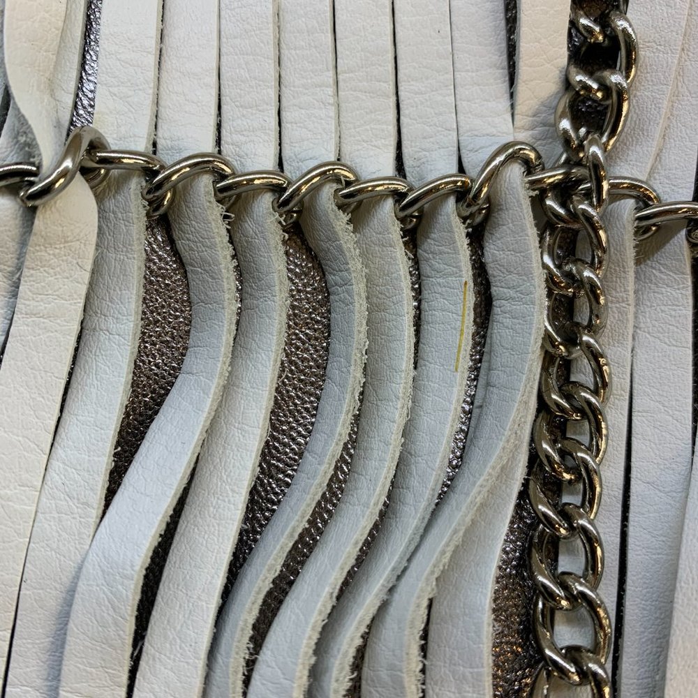 B. Makowsky Alexis Pebble Leather Hobo with Chain & Fringe - white - Picture 6 of 15